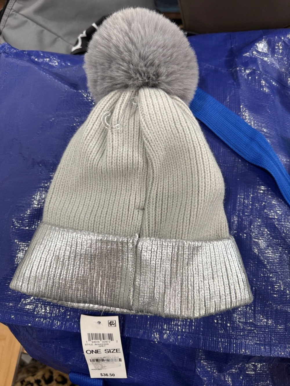 INC International Concepts Silver Metallic Beanie One Size-NWT